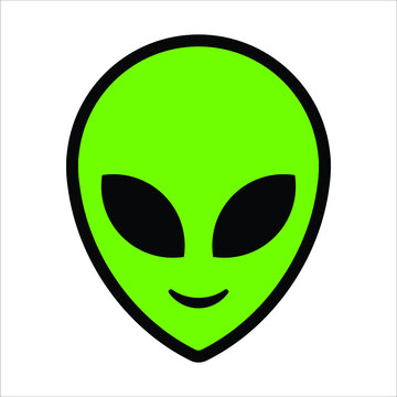Alien green head isolated on white background vector illustration. Extraterrestrial alien face or head symbol line art vector icon for apps and websites.