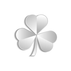 The three-leaf clover icon cut out of paper is highlighted on a white background. Paper art style. Vector