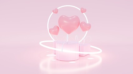 valentine's day card with gifts and hearts 3d render