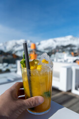 Mango cocktail at Ski Slopes on a sunny day