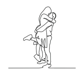 Man holding woman and kissing her one line illustration