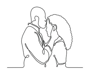 Man kissing woman on the forehead one line illustration