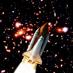 Fototapeta premium Space shuttle launches to stars. The elements of this image furnished by NASA.
