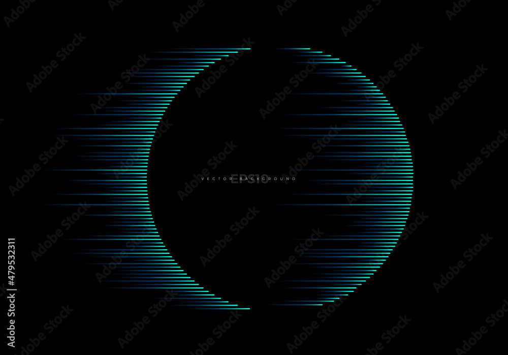 Wall mural abstract green color motion lines in circle shape isolated on black background in concept technology