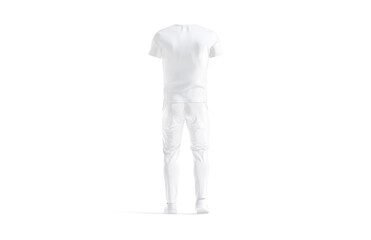 Blank white sport uniform with v-neck t-shirt and pants mockup