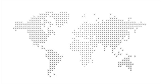 Vector world map template with crosses. Graphic design abstract art for business and travel. Stock vector illustration isolated on white background