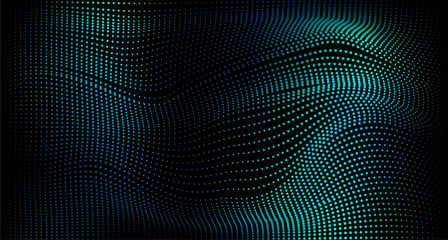 Obraz premium Abstract wavy background for brochure, cover and flyer. Green dynamic particle wave graphic vector illustration for multipurpose usage like technology, science.