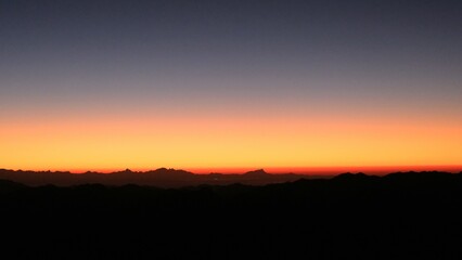 Sea view with mountains at dawn and sunrise