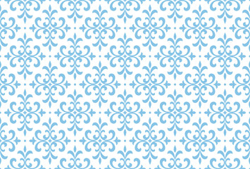 Flower geometric pattern. Seamless vector background. White and blue ornament