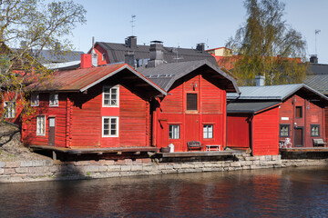 Red wooden houses and barns, Porvoo, Finland