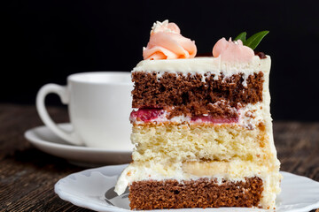 piece of cake made of vanilla and chocolate