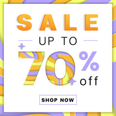 Sale up to 70% off Promotion Discount Online Shopping Abstract Orange Yellow Violet Purple Lilac Mountain Geography Contour Map 3D Layer Cutout Paper Card Advertising Web Banner Marketing