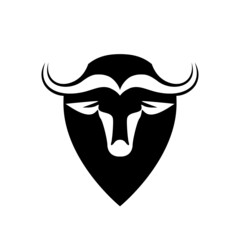 Bull buffalo head logo design for sport horn buffalo animal icon isolated on white background