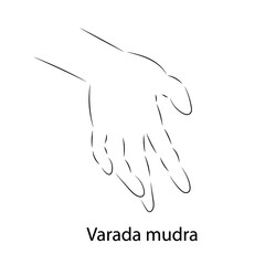 Varada mudra. Hand spirituality. Technique of meditation for mental health.