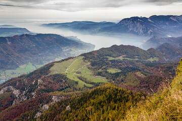Panorama of the Alps from the top of the Schafberg mountain