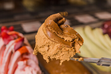 Delicious Ice Cream Gelatto Chocolate Strawberry Colorful Flavor Coconut Caramel Melted