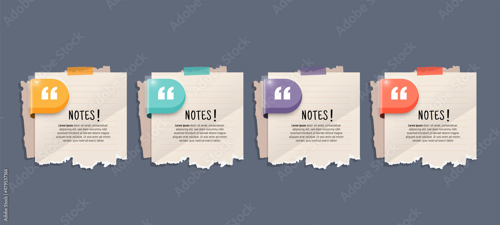 Poster text box design with note papers infographic.