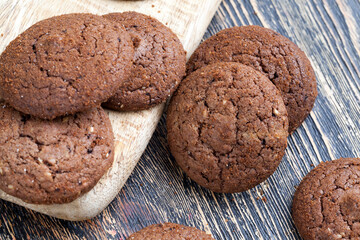 chocolate cookies on a wooden table