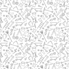 Seamless pattern on the theme of the garden , planting and growing harvest, a simple contour icons , black contour on white background