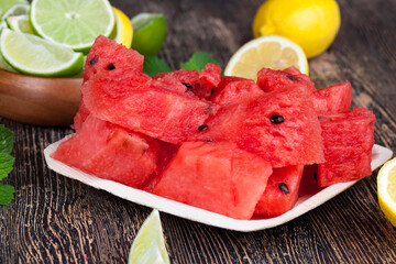 fresh red watermelon cut into pieces