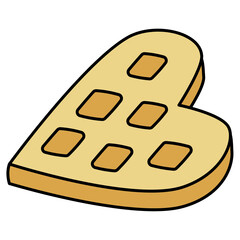 Heart shaped home made waffle wafer sweet sugar biscuit. Cute romantic Valentines day doodle cartoon hipster style vector illustration isolated on white. For greeting cards, poster or invitation