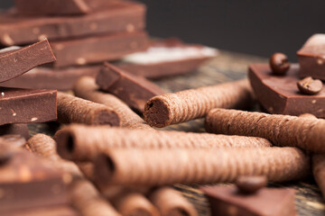 chocolate waffle tubes with chocolate filling