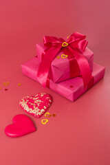 Glazed heart shaped cookies for Valentine's day - delicious homemade natural organic pastry, baking with love for Valentine's day, love concept