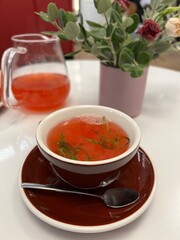 natural raspberry tea in a cup
