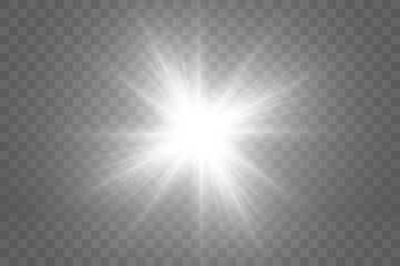 Bright beautiful star.Vector illustration of a light effect on a transparent background.	
