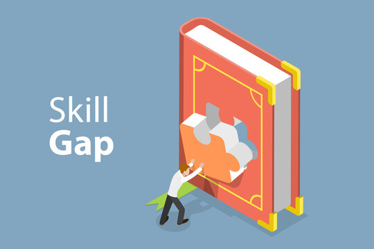 3D Isometric Flat Vector Conceptual Illustration of Skills Gap, Lack of Knowledge and Experience