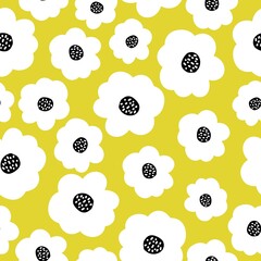 Beautiful vintage pattern. White flowers . Yellow background. Floral seamless background. An elegant template for fashionable prints.