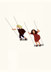 Illustrated kids on swing 