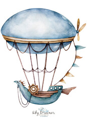 Watercolor hot air balloon childish for fabric, textiles or wallpaper.