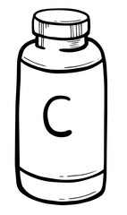 Medicine vials, bottles, pills, vitamin capsule sketch set. For vitamin and dietary supplement. Freehand drawing vector. Doodle style.