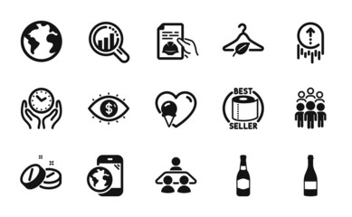 Vector set of Swipe up, Business vision and Beer bottle icons simple set. Toilet paper, Mobile internet and Group people icons. Safe time, Ice cream and Slow fashion signs. Vector