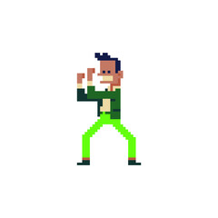 Fighting man. Pixel art characters. Business conflict. Isolated vector illustration.