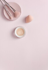 Face powder and brush,make up,flat layot