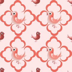 Seamless background with chickens...Cartoon illustration as texture with birds...Happy Easter.