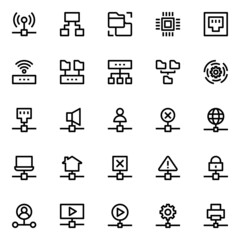 Outline icons for network technology.