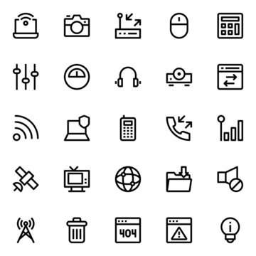Outline icons for network technology.