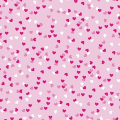 simple pink confetti hearts pattern .Print for a Valentine's day card. Vector texture.