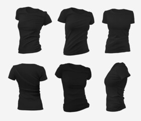 Mock-up of a black womens sports t-shirt, no body, 3D rendering, isolated on a white background. Set