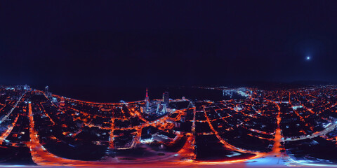 Batumi, Georgia - October 19, 2021: 360 panorama of the night city