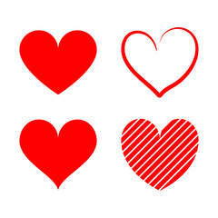 red heart set with different shape isolated on white background for decorative graphic design