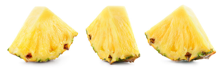 Pineapple slice isolated. Cut pineapples on white background. Fresh pineapple set. Full depth of...