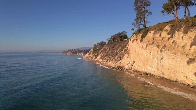 Cinematic aerial view of the shore at Santa Barbara California