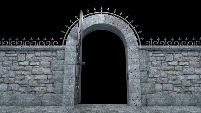 Stone fence and metal gate
