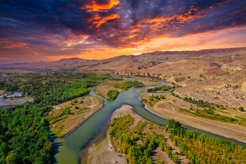 Kura river from a drone, Georgia © Dmitrii
