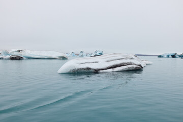 Naklejka premium A iceberg in Iceland. A iceberg flowing into the Jokulsarlon lagoon, detached from the glacier's front.