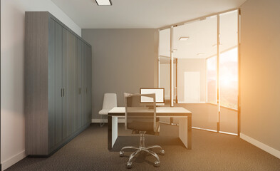 Fototapeta na wymiar Modern meeting room. 3D rendering.. Sunset.. Sunset.